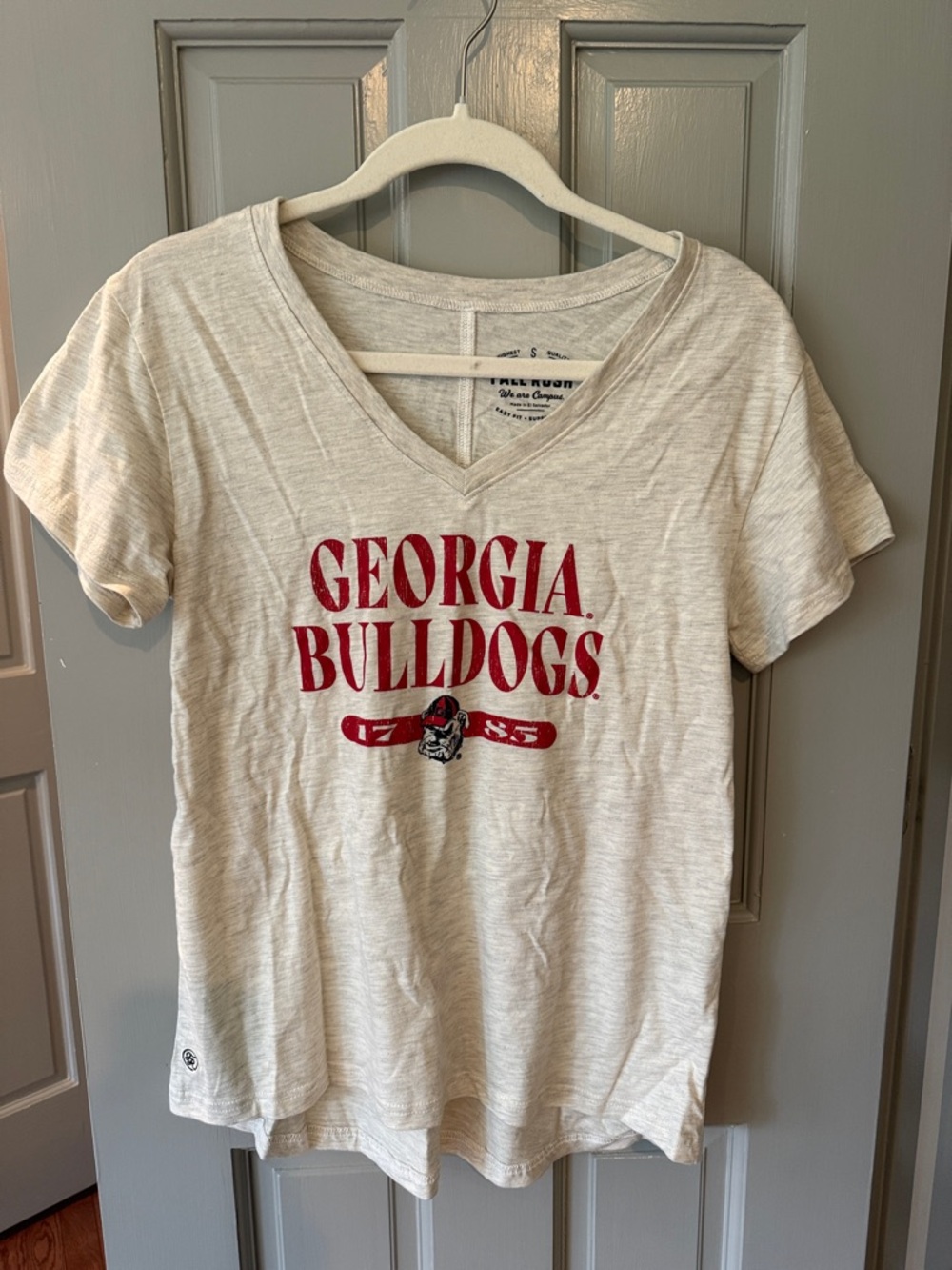 Georgia Bulldogs V-Neck Short Sleeve Tee - White with Red Print